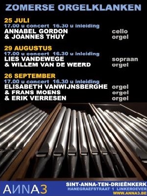 ANNA3 | Zomerse orgelconcerten | Annabel Gordon, Cello en Joannes Thuy, Orgel | Zondag 25 juli 2021 | 17 uur | Sint-Anna-ten-Drieënkerk Antwerpen Linkeroever